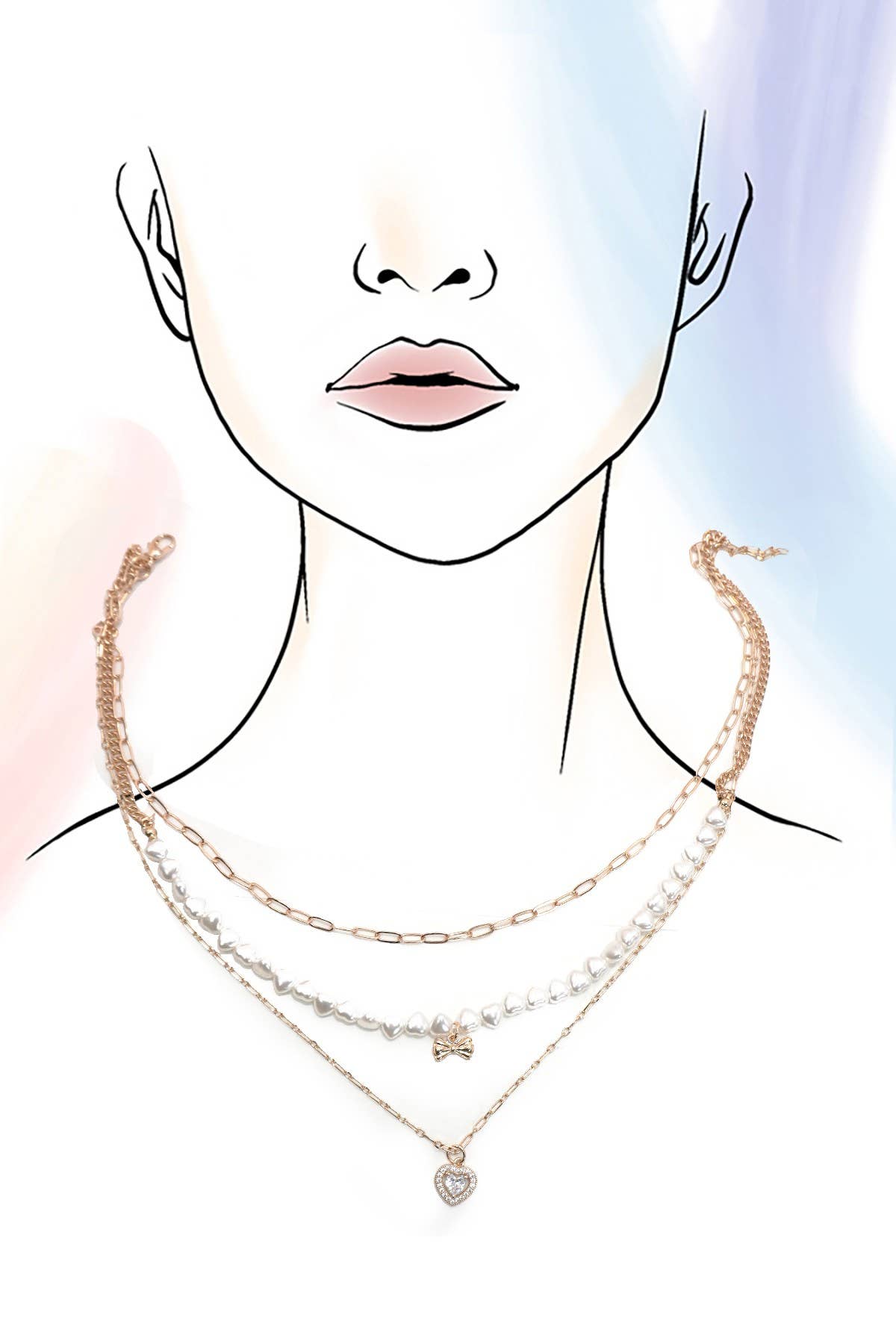 Pearl & Bow Layered Heart Necklace