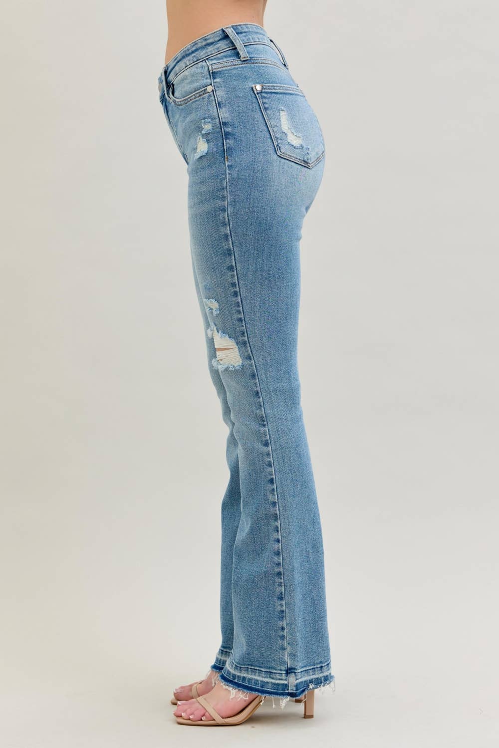 Judy Blue Mid-Rise Destroyed Bootcut Jeans – Released Hem Distressed Denim