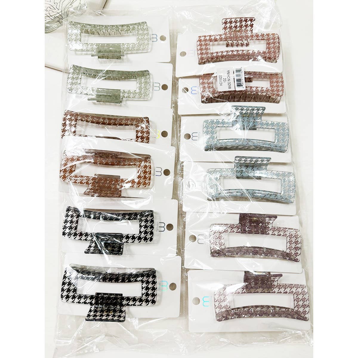 Houndstooth Rectangle Hair Claw Clip