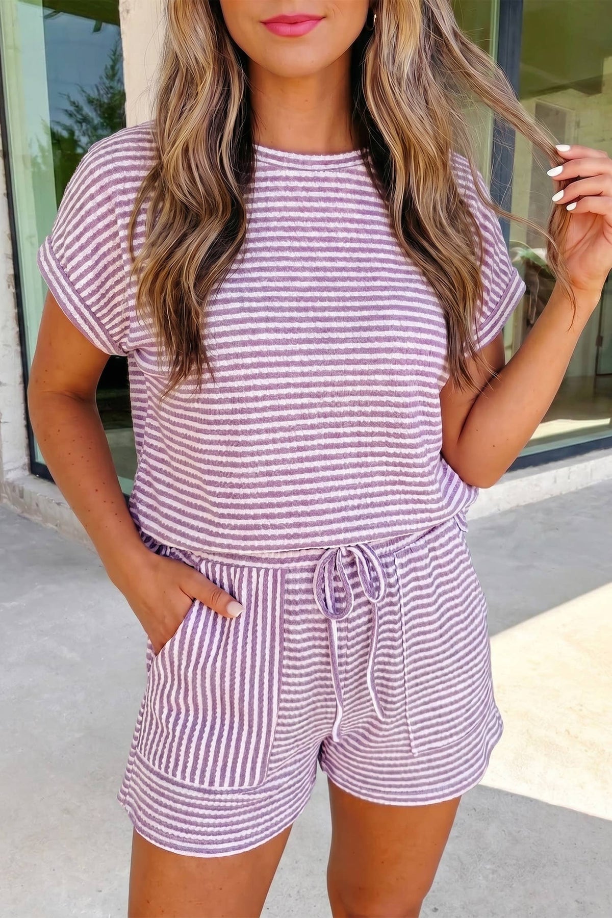 Easy Days Striped Knit Shorts Set