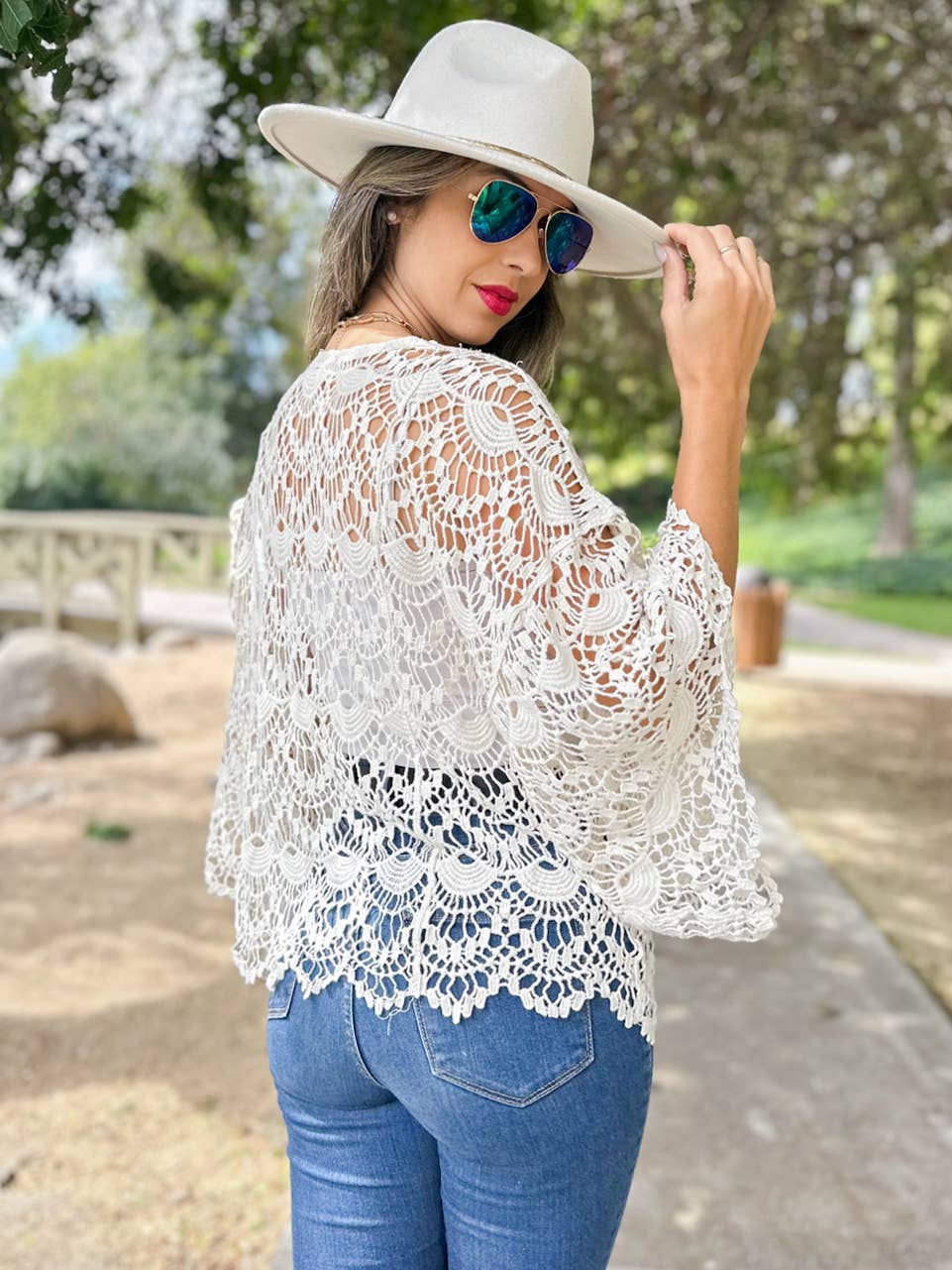 Boho Scallop Pattern Open Front Crochet Cardigan