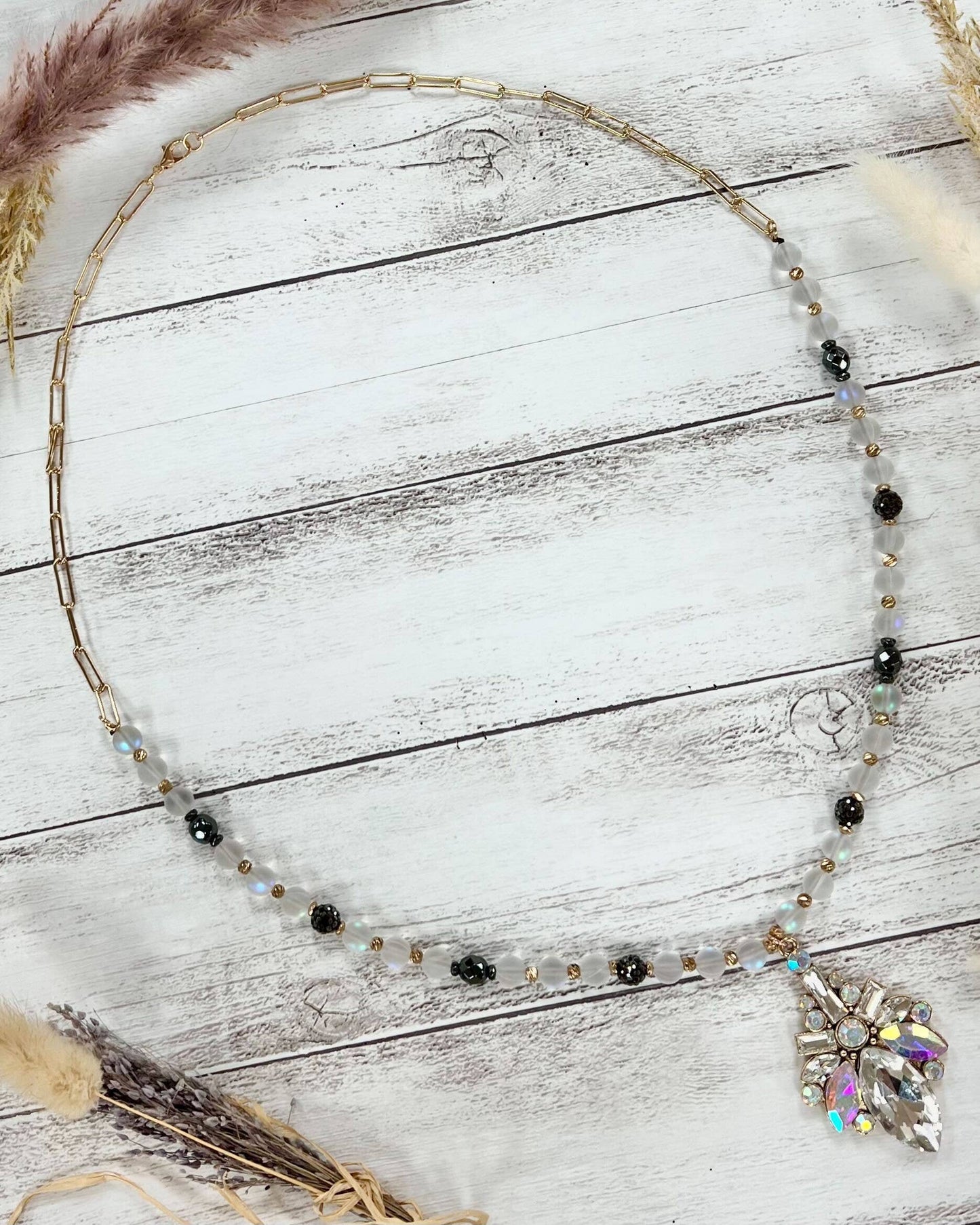 Frosted Elegance Crystal Pendant Necklace
