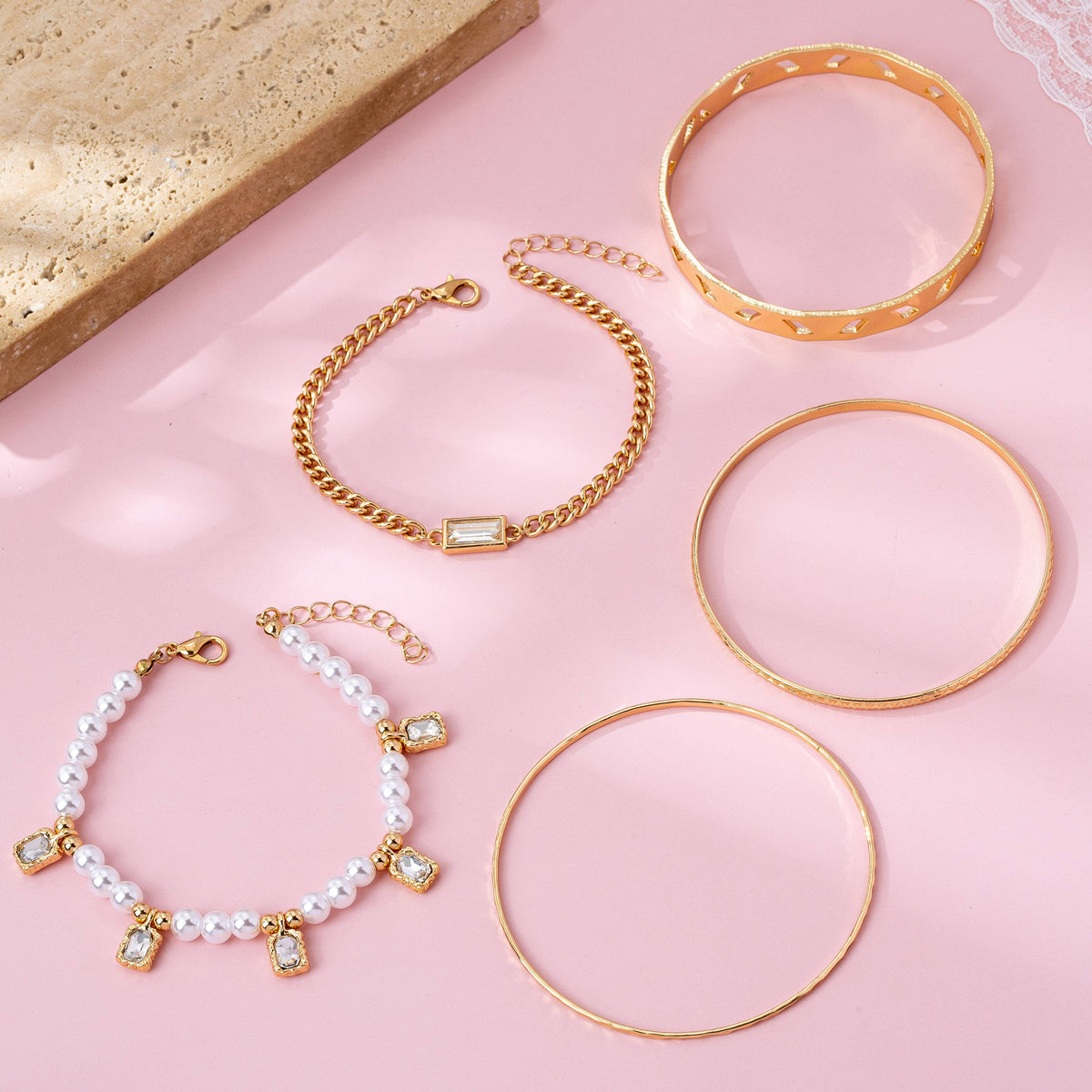 Golden Glow Pearl & Crystal Bracelet Stack