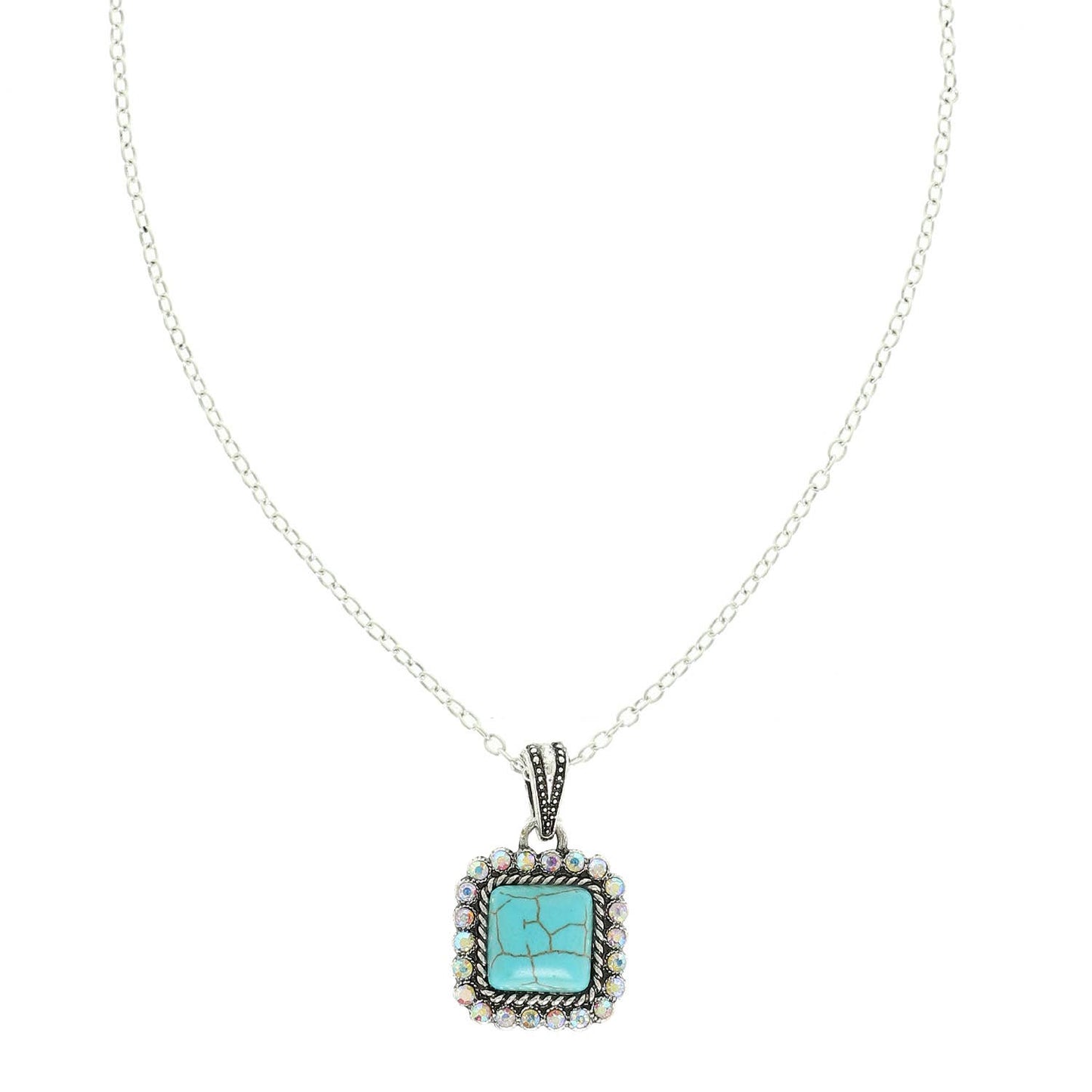 Turquoise Crystal Pendant Necklace – Western Style Silver Statement Necklace