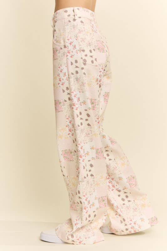 Blooming Patchwork Wide-Leg Pants