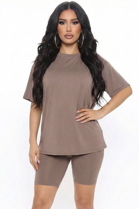 Biker Shorts Set – Oversized Top & High Waisted Shorts Two Piece Outfit