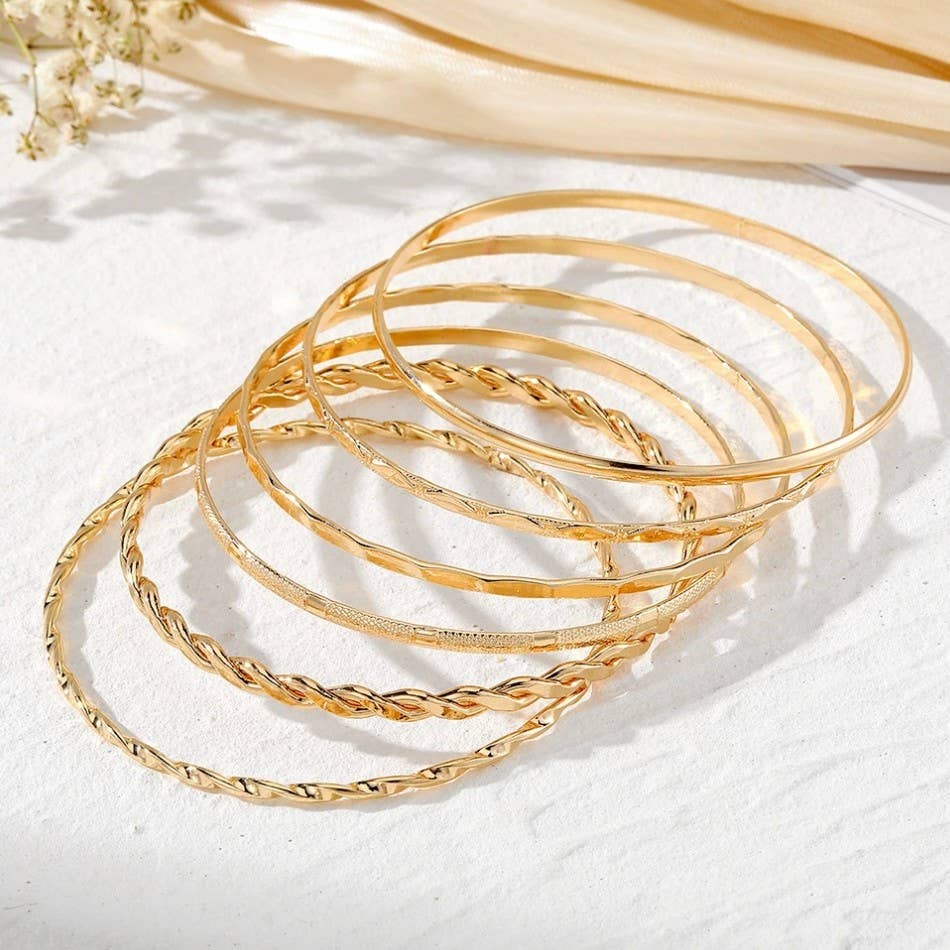 Golden Hour Mixed Texture Bangle Set
