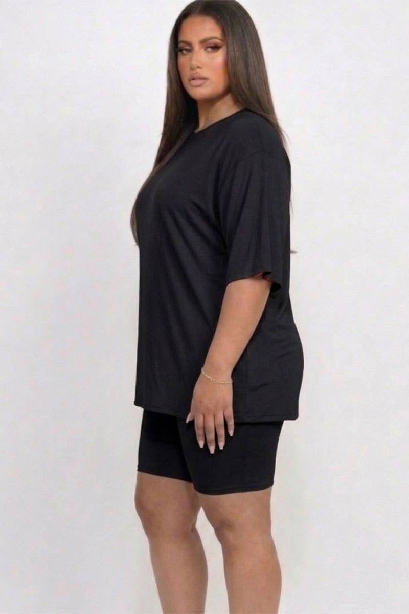 Plus Size Biker Shorts Set – Oversized Top & High Waisted Shorts Lounge Set