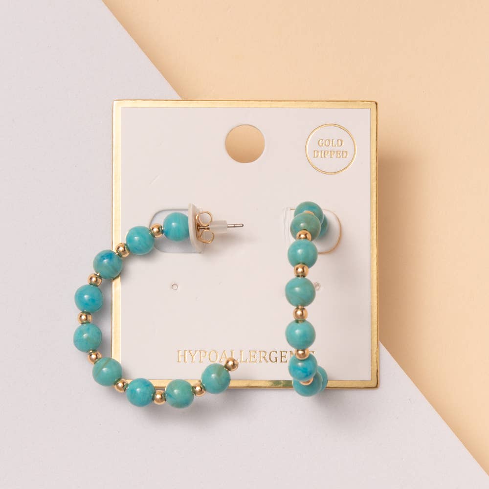Gold Open Hoop Earrings – Marbled Bead Boho Dangle Earrings