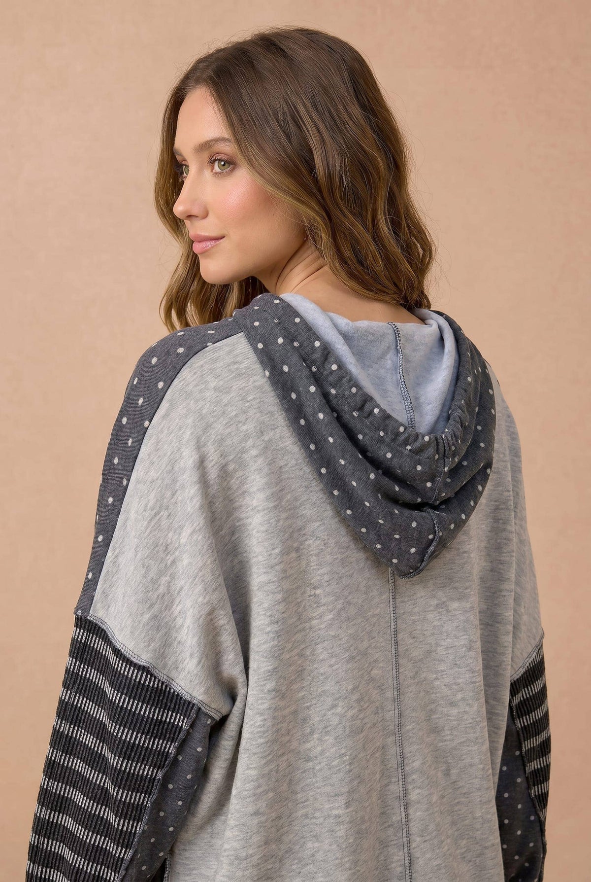 Polka Dot Patchwork French Terry Hoodie