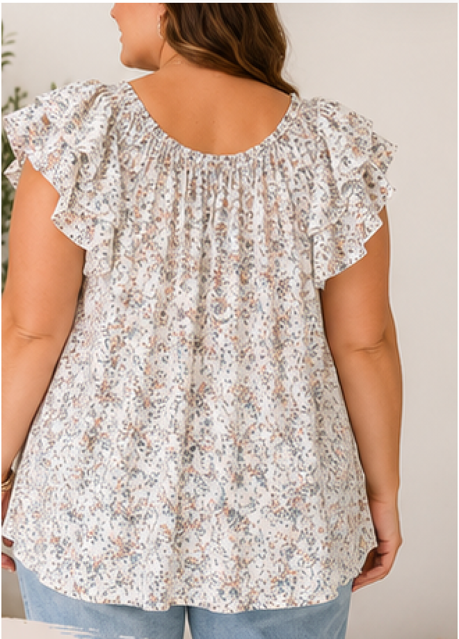 Wildflower Whisper Flutter Sleeve Top