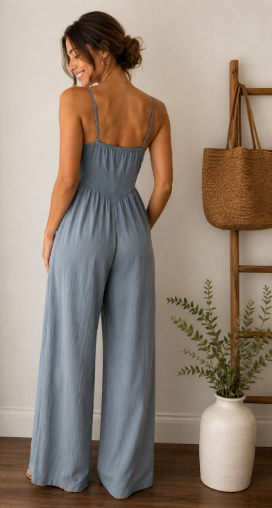 Easy Going Wide-Leg Jumpsuit – Dusty Blue