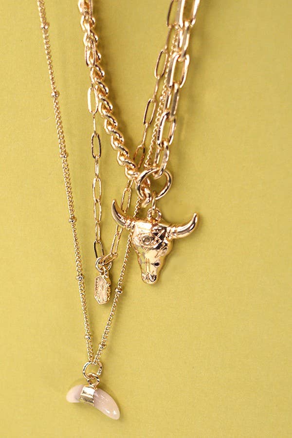 Golden Bull Horn Layered Necklace