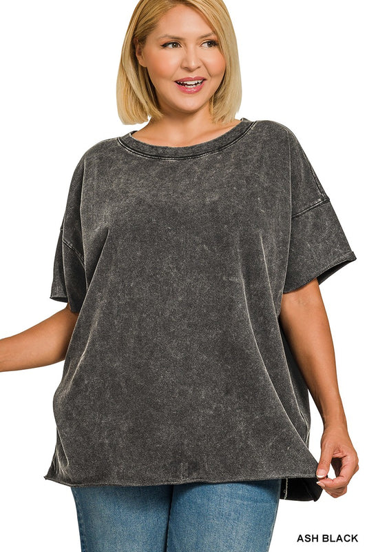 Acid Wash French Terry Drop Shoulder Top