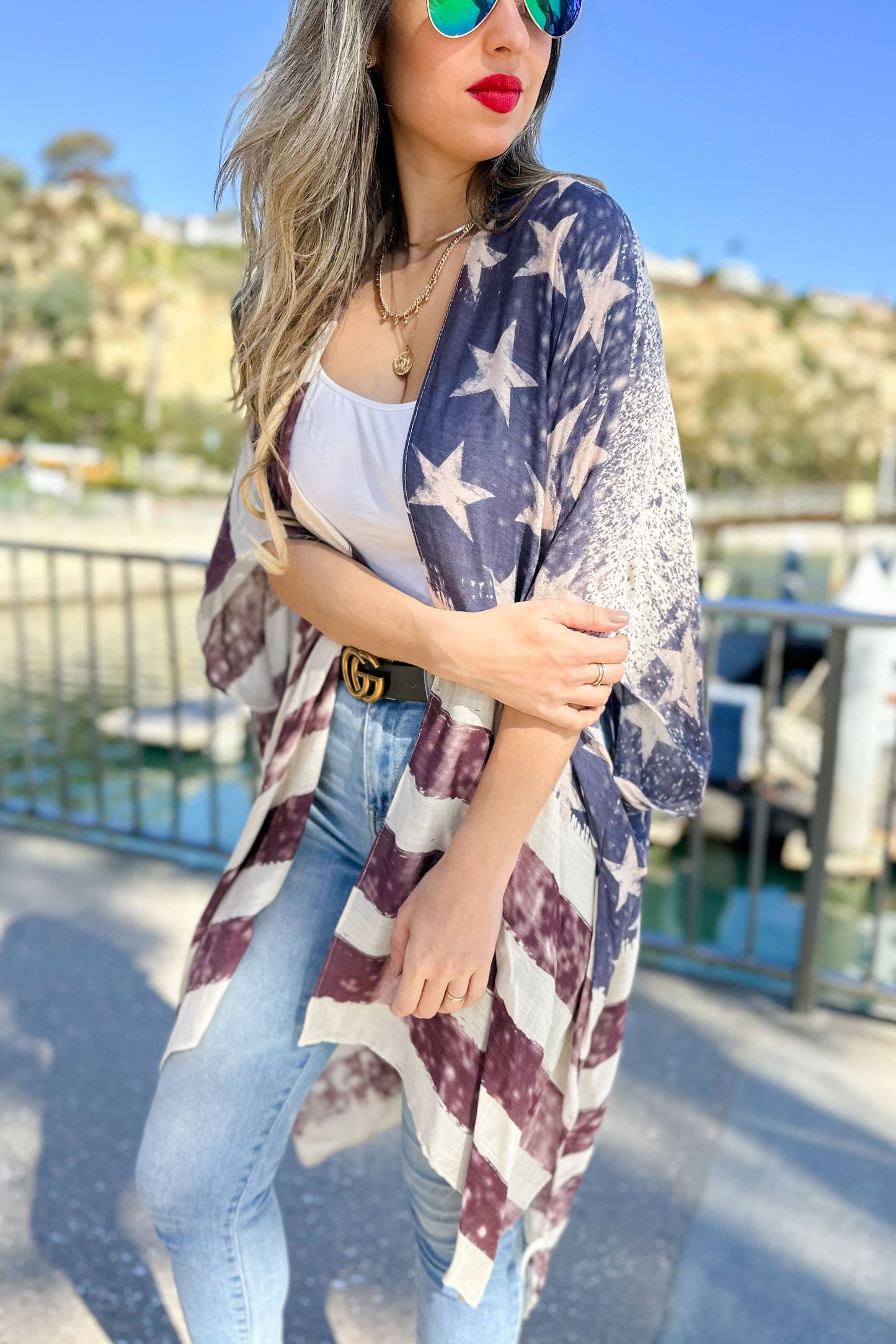 Vintage American Flag Printed Kimono