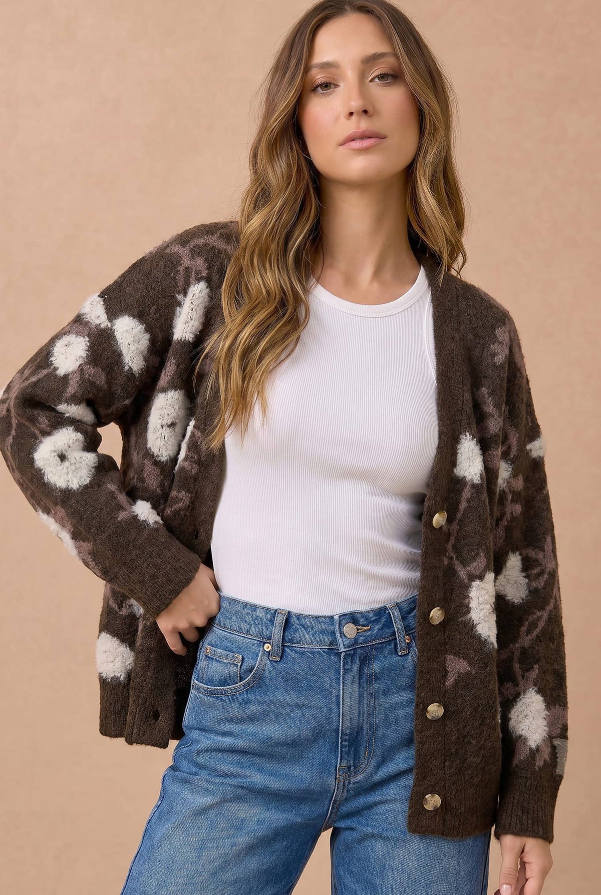 Plus Oversized Floral Jacquard Cardigan