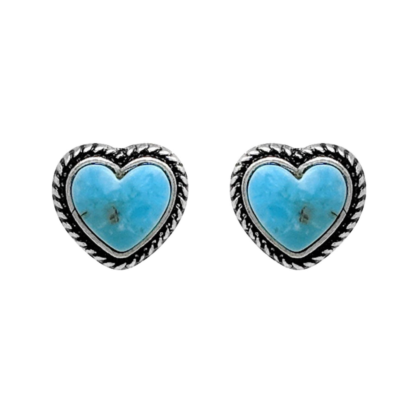 Turquoise Heart Earrings – Western Style Silver Dainty Stud Earrings