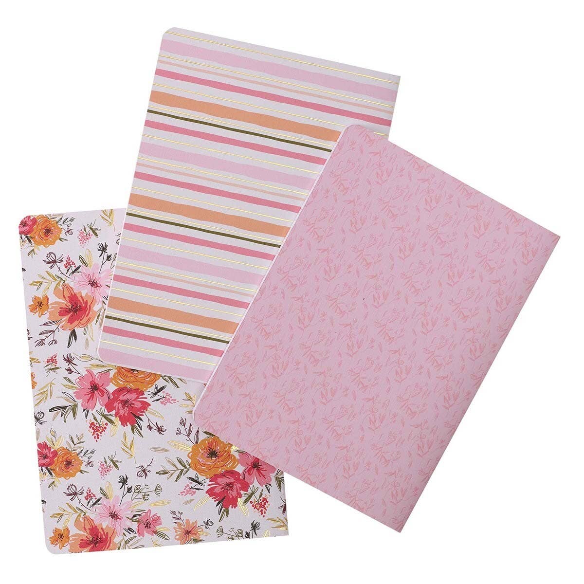 He Leads Me Notebook Set – Pink Floral Christian Journals (3-Pack)
