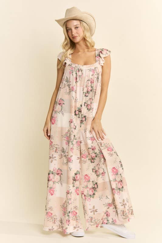 Vintage Garden Floral Wide Leg Jumpsuit
