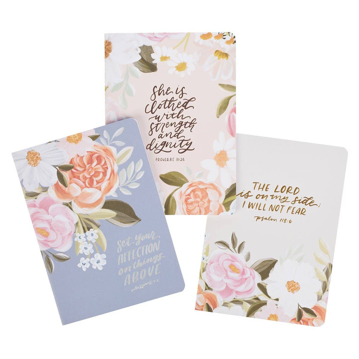 Affection Blue Floral Notebook Set – Christian Bible Verse Journals (3-Pack)