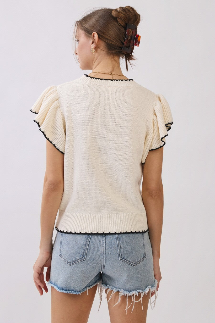 Classic Contrast Ruffle Sweater Top