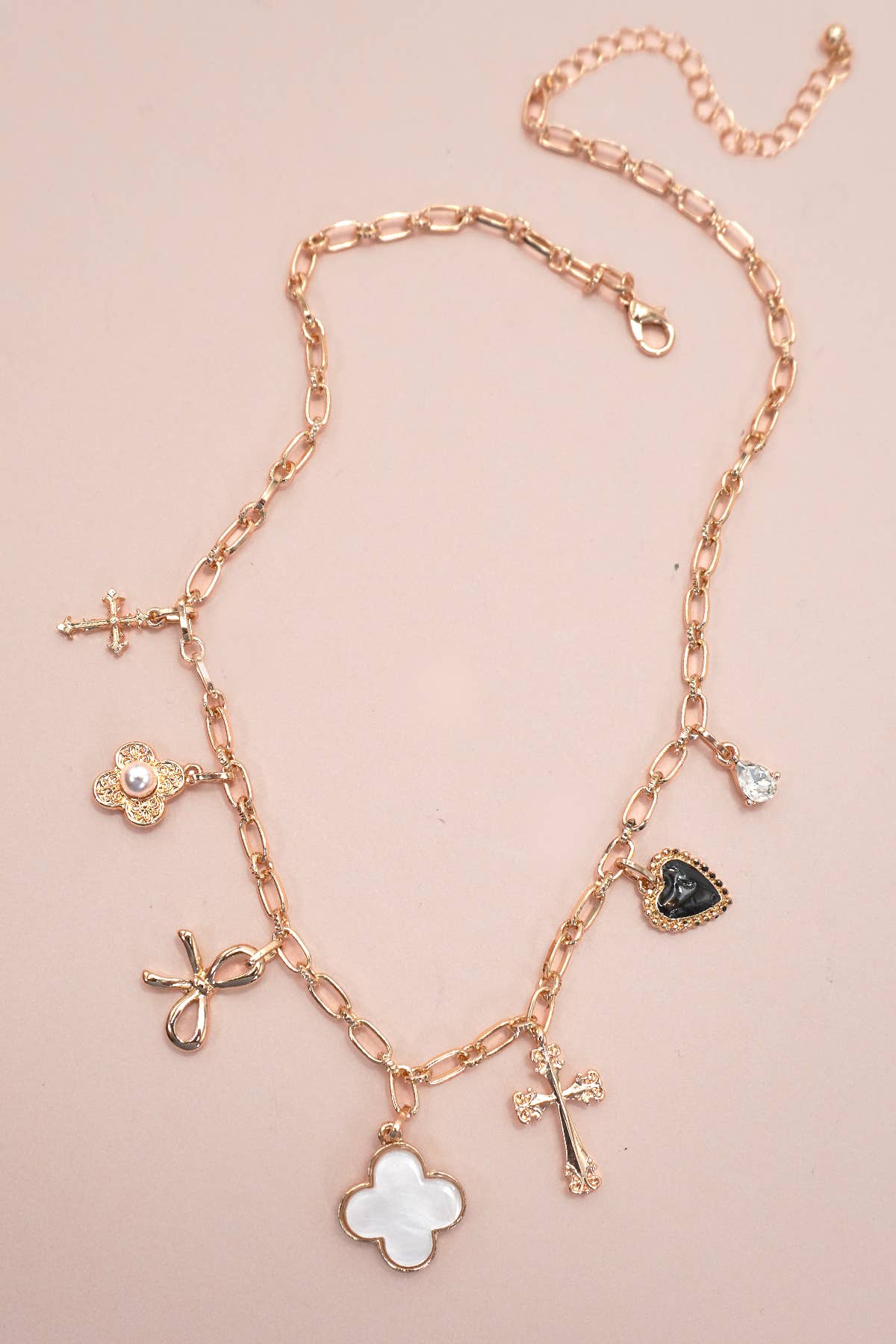 Porcelain Charm Necklace – Clover, Bow, Cross, Heart and Flower