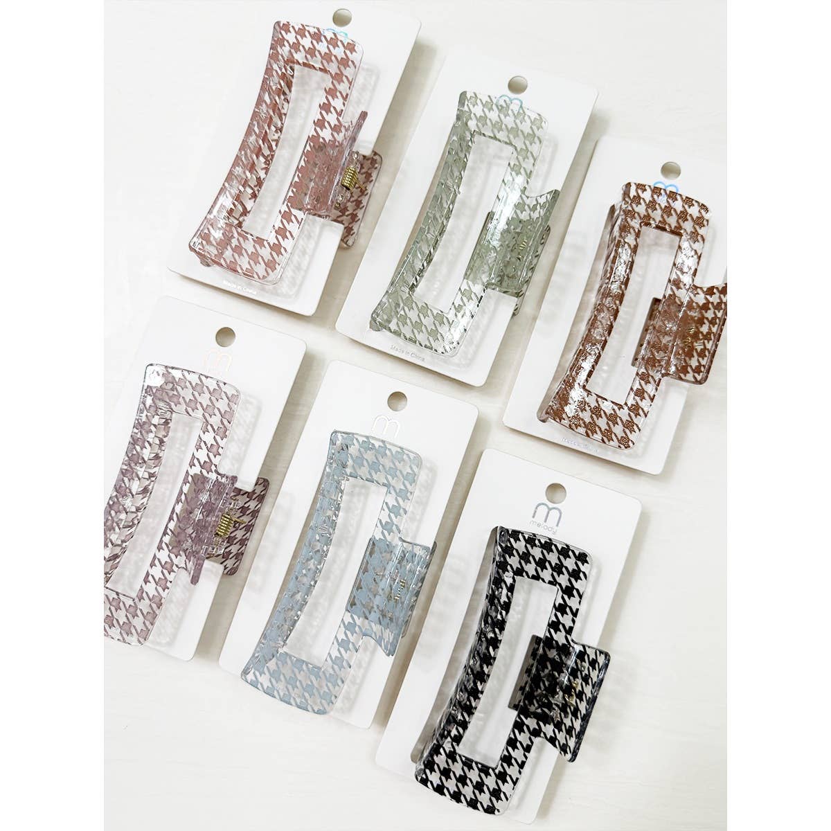 Houndstooth Rectangle Hair Claw Clip