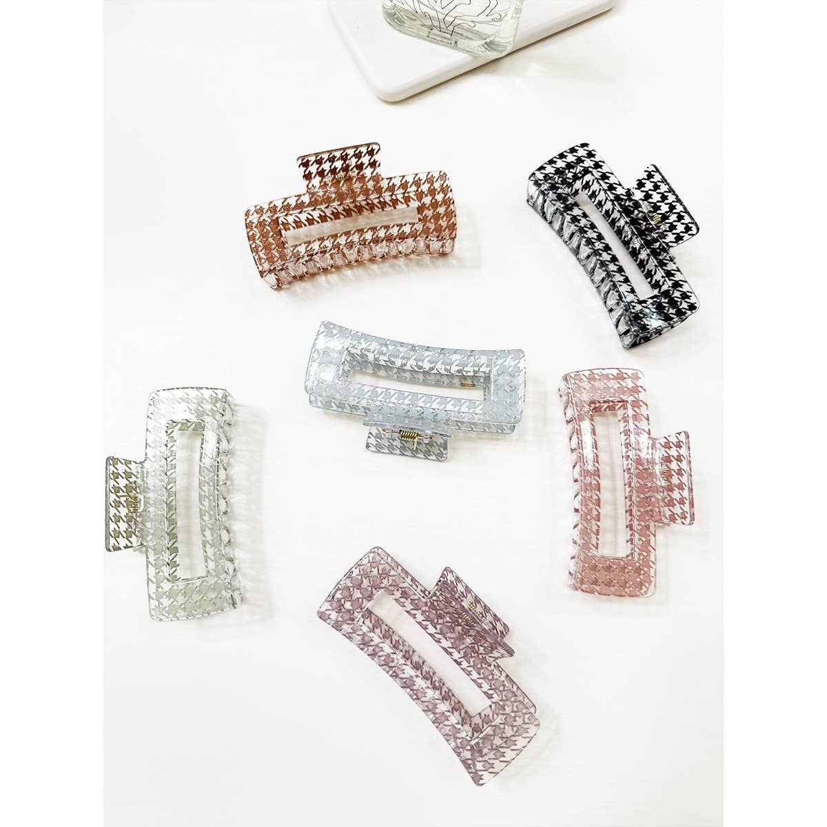 Houndstooth Rectangle Hair Claw Clip