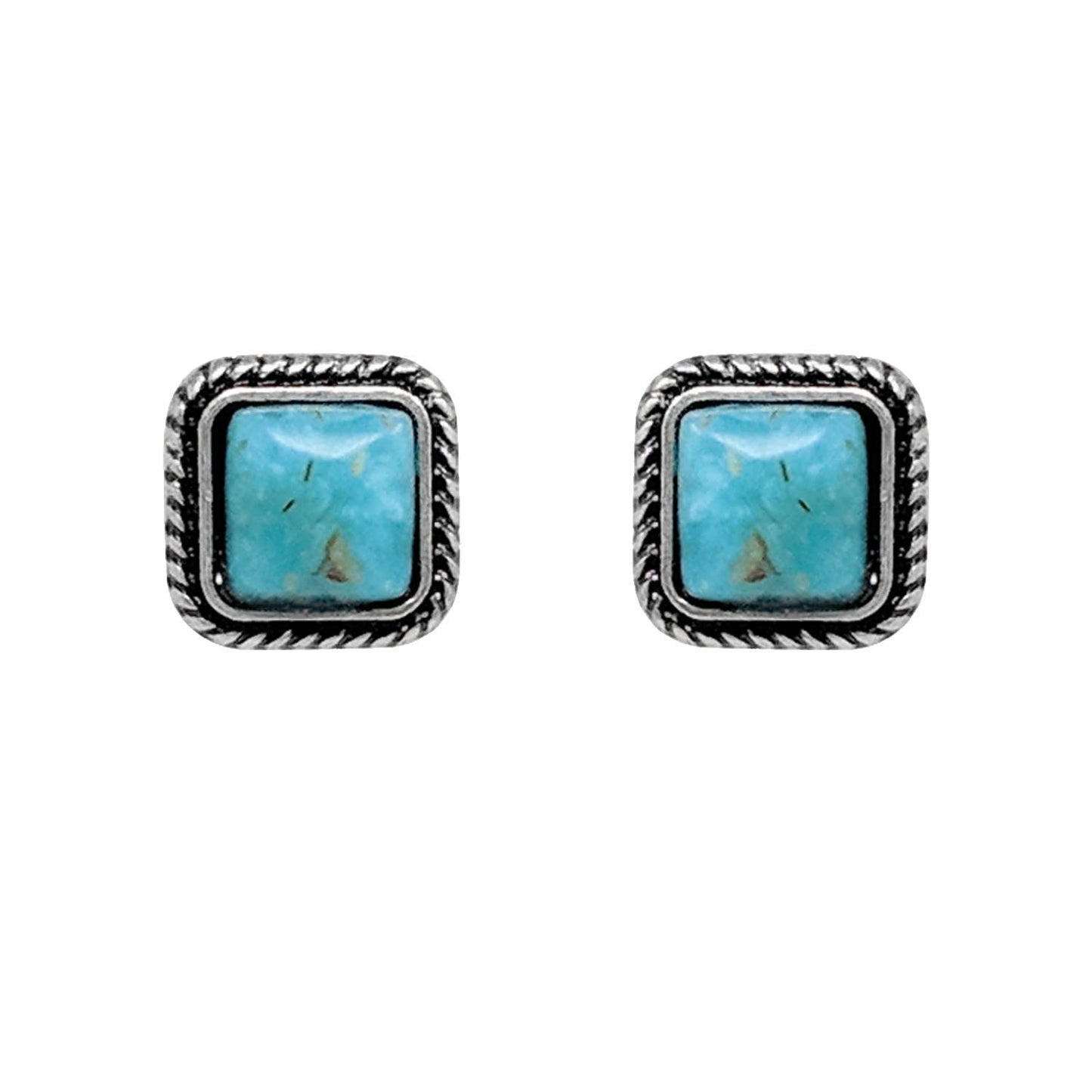 Turquoise Square Stud Earrings – Western Style Silver Dainty Earrings