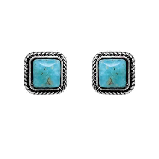 Turquoise Square Stud Earrings – Western Style Silver Dainty Earrings