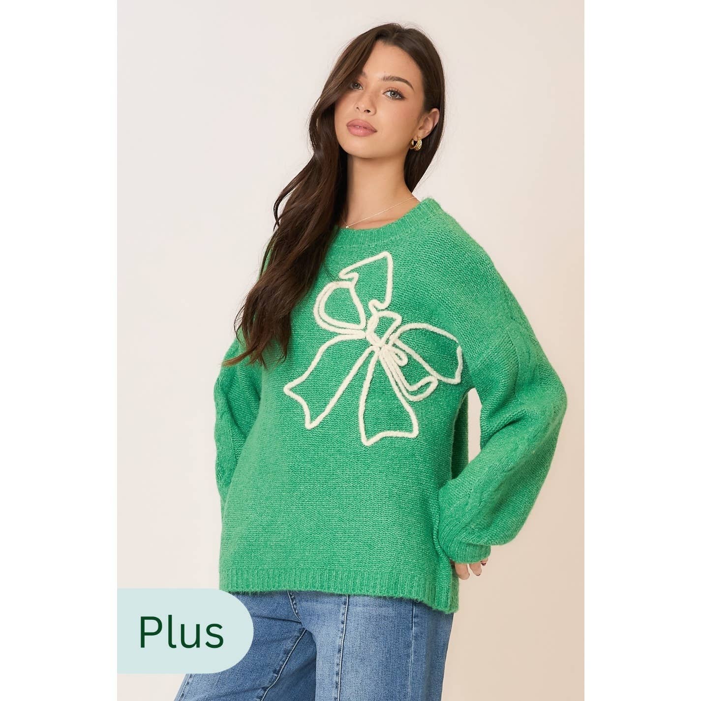 Soft Brushed Embroidered Bow Knit Sweater