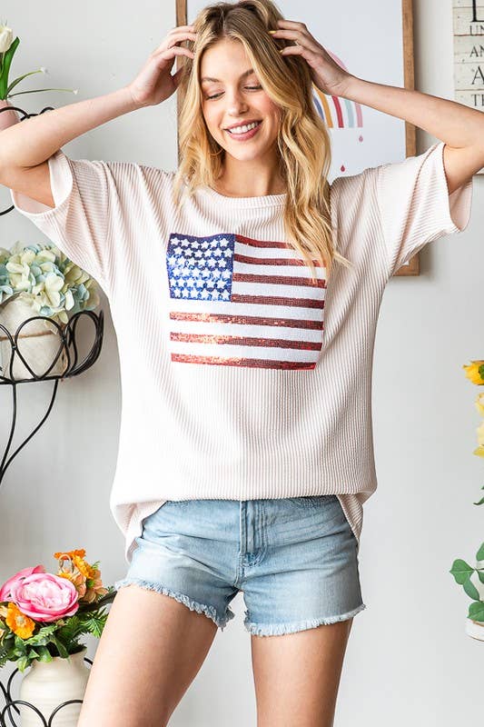 ET7627UR American Flag Graphic Dolman Top