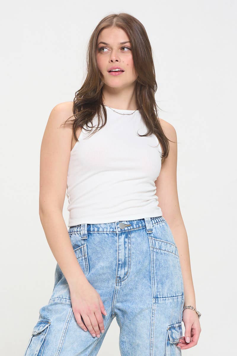 Ribbed Halter Neck Tank Top