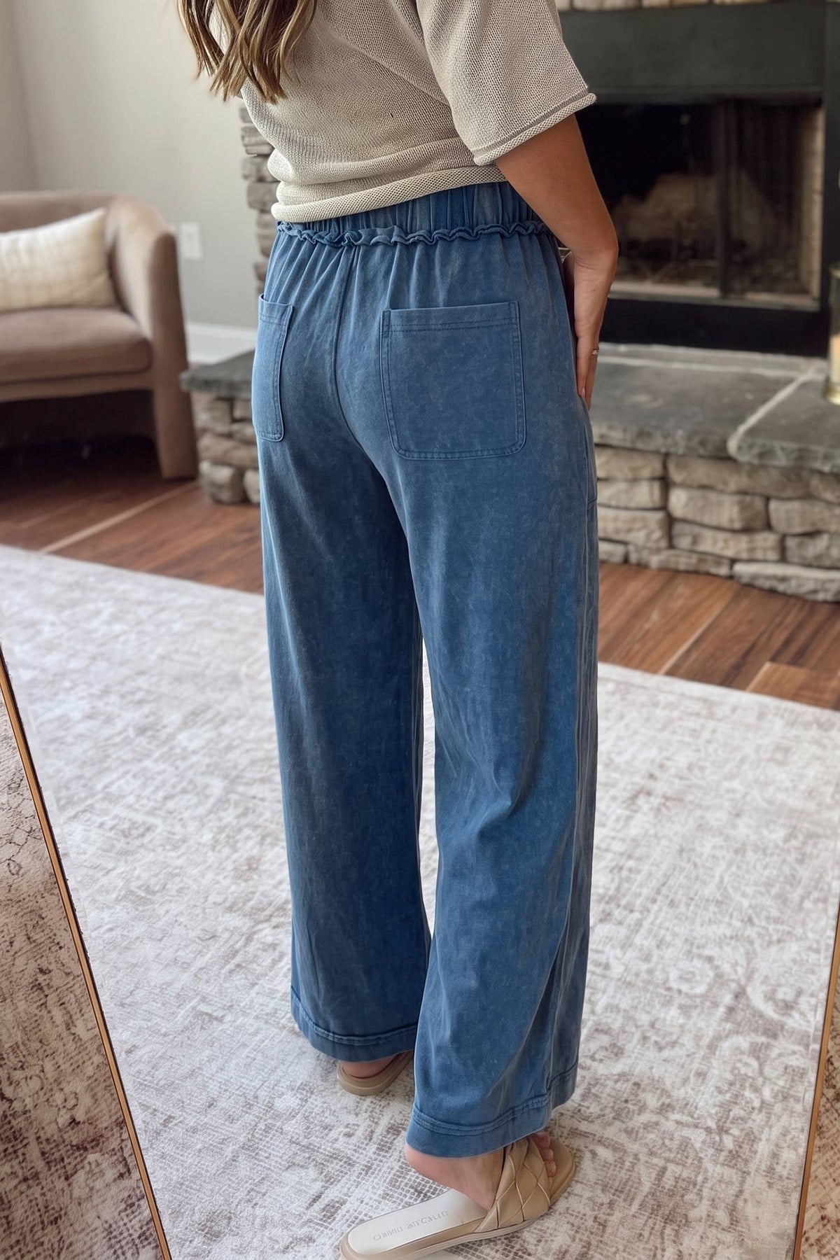 Mineral Wash Seam Detail Flare Leg Pants