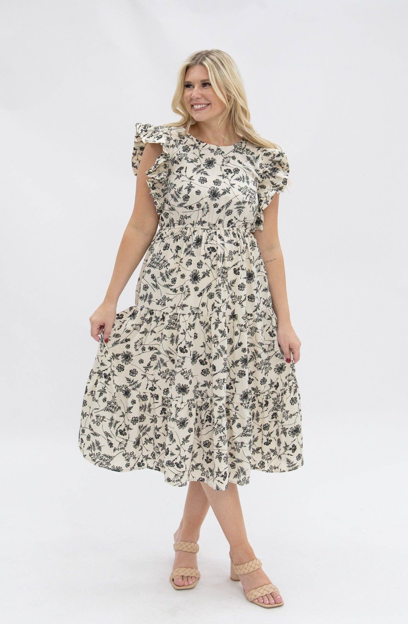 Black & Ivory Floral Tiered Dress