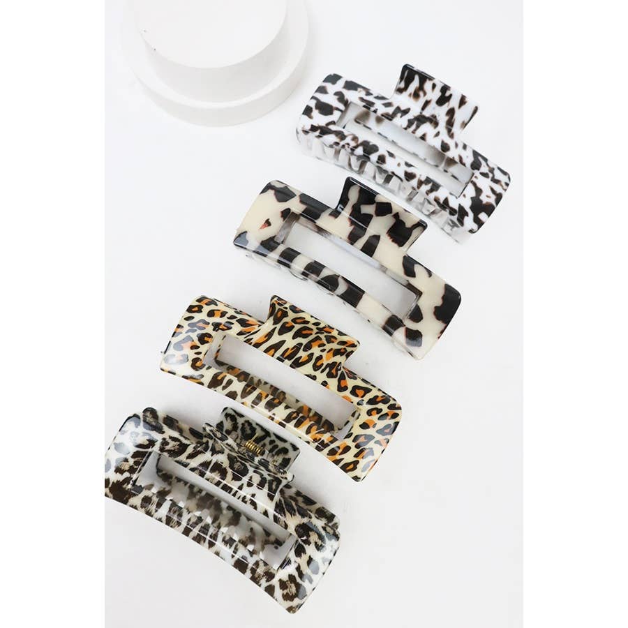 Leopard Print Rectangle Hair Claw Clip