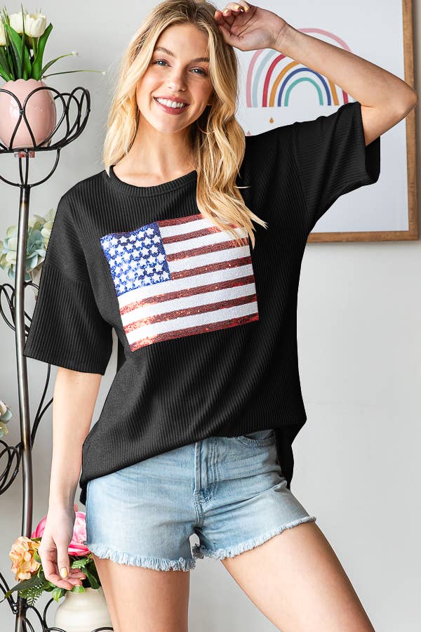 ET7627UR American Flag Graphic Dolman Top