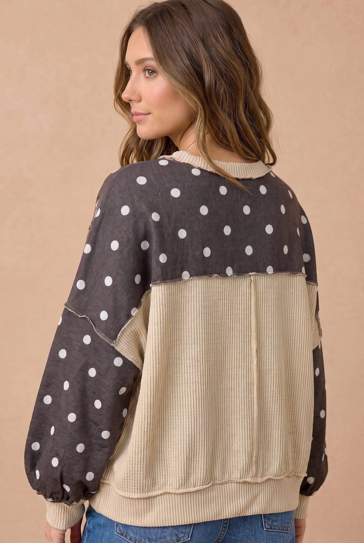 Charcoal Polka Dot Contrast Pullover