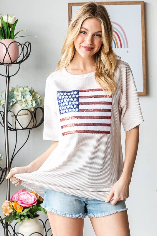 ET7627UR American Flag Graphic Dolman Top