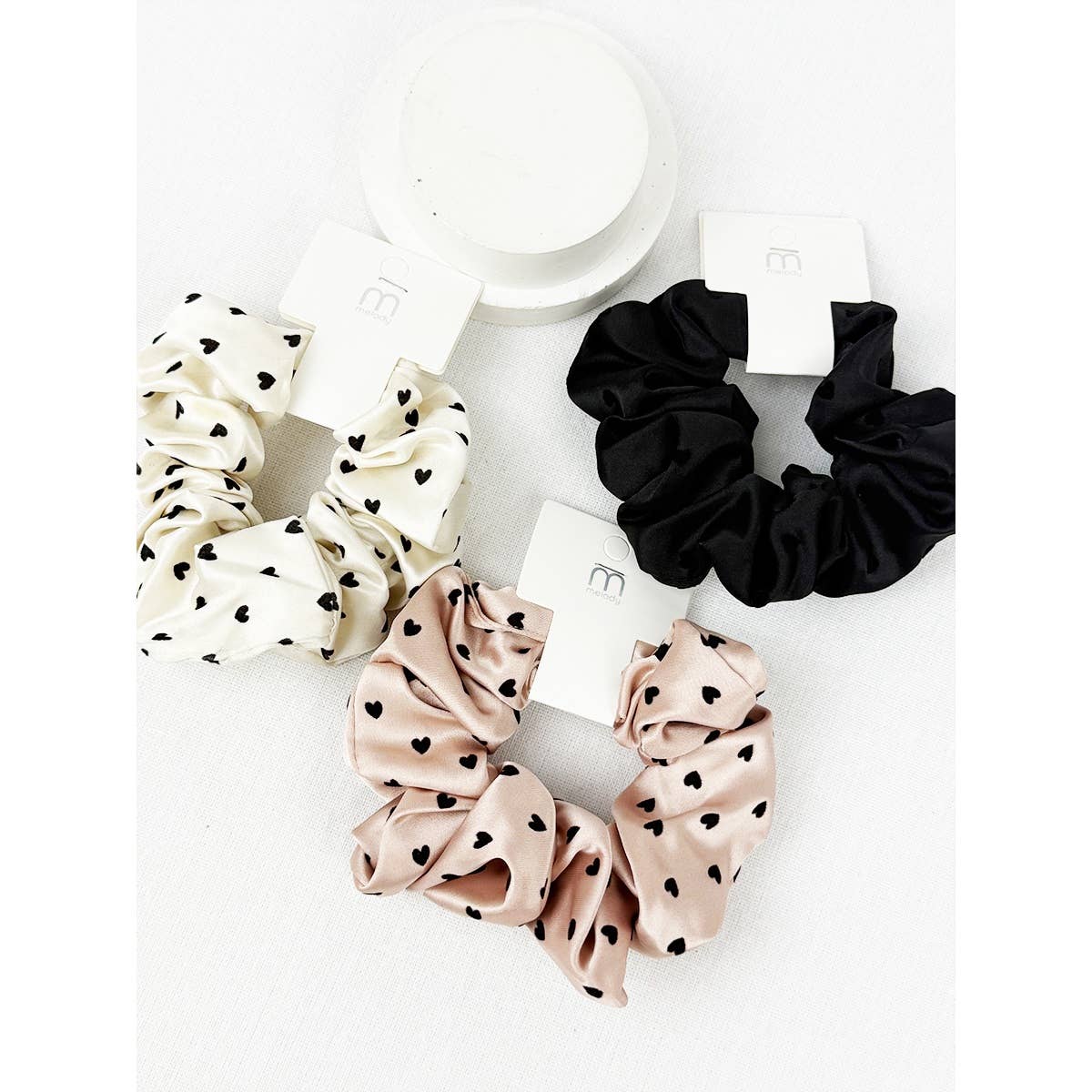Heart Soft Tone Satin Scrunchies
