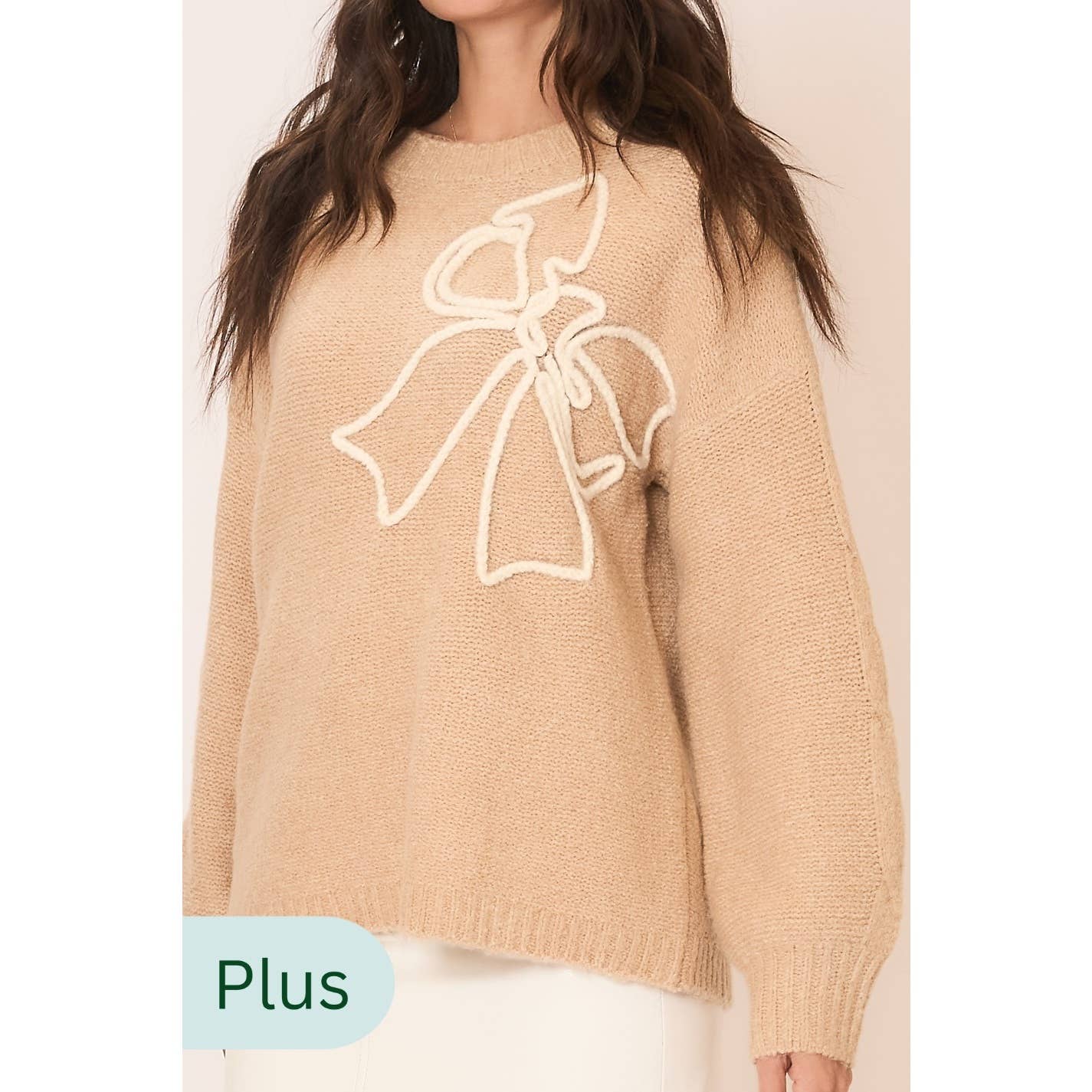 Soft Brushed Embroidered Bow Knit Sweater
