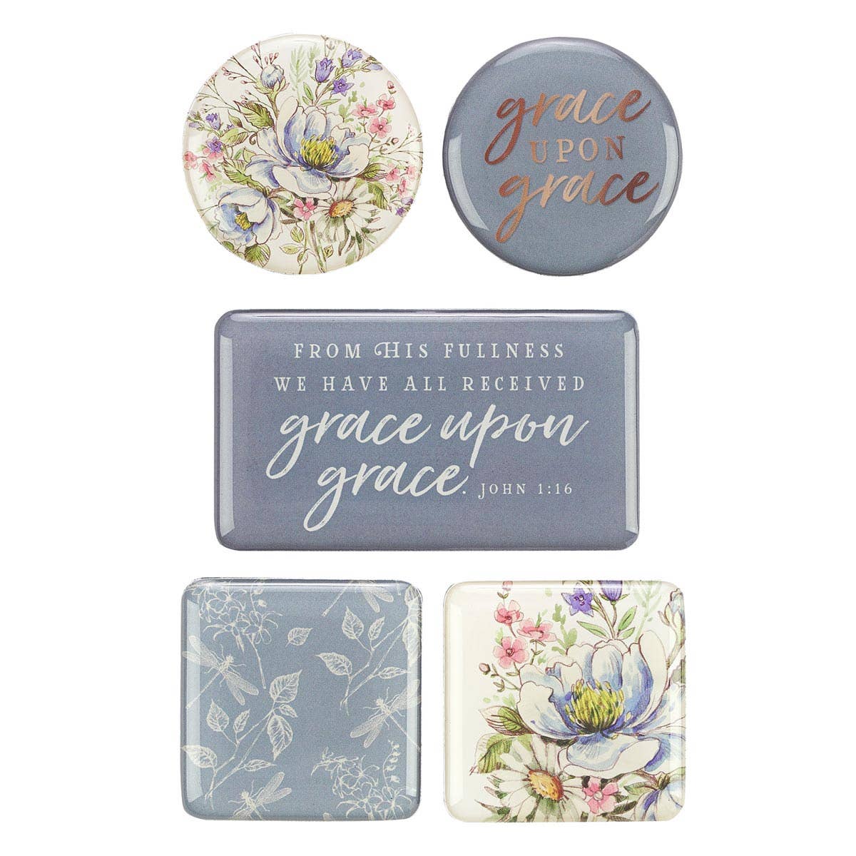 Grace Upon Grace Magnet Set – Christian Floral Fridge Magnets (Set of 5)
