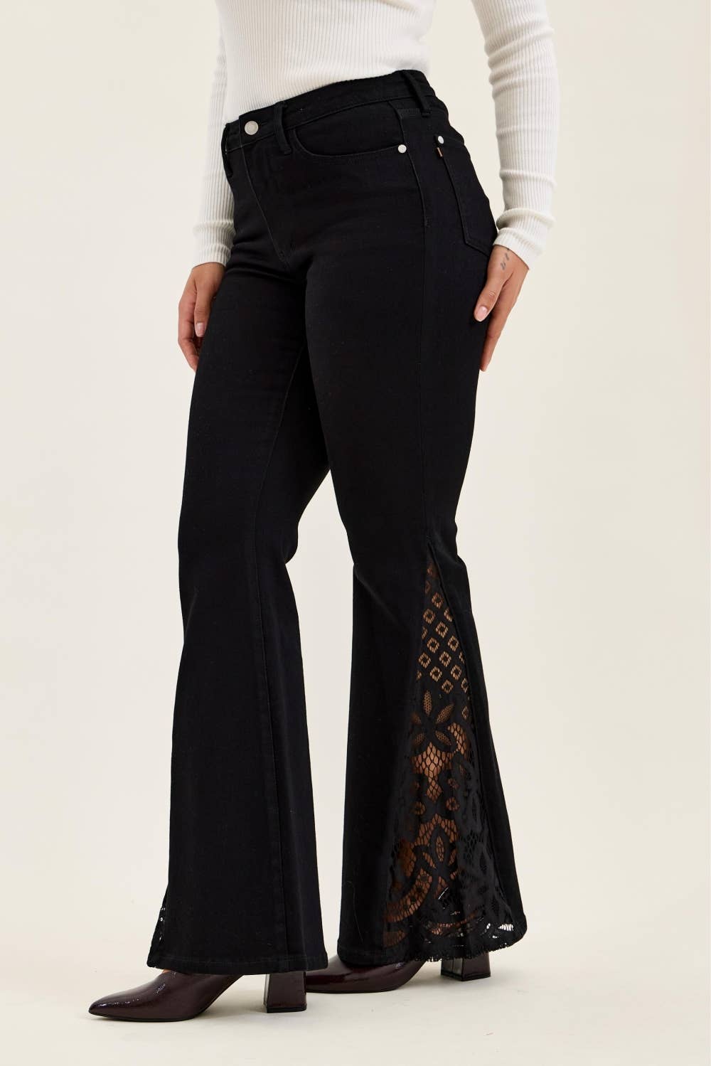 Judy Blue Jacqueline Lace Hem Ultra Flare Jeans – Black
