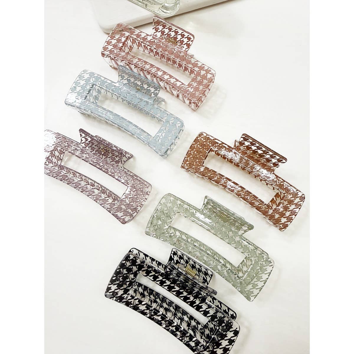 Houndstooth Rectangle Hair Claw Clip