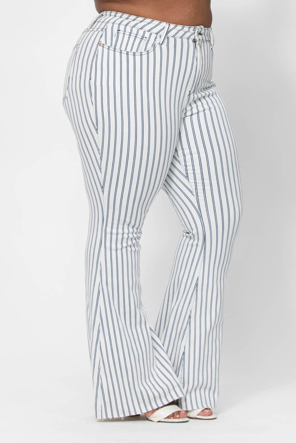 Navy Stripe High-Waisted Flare Jeans