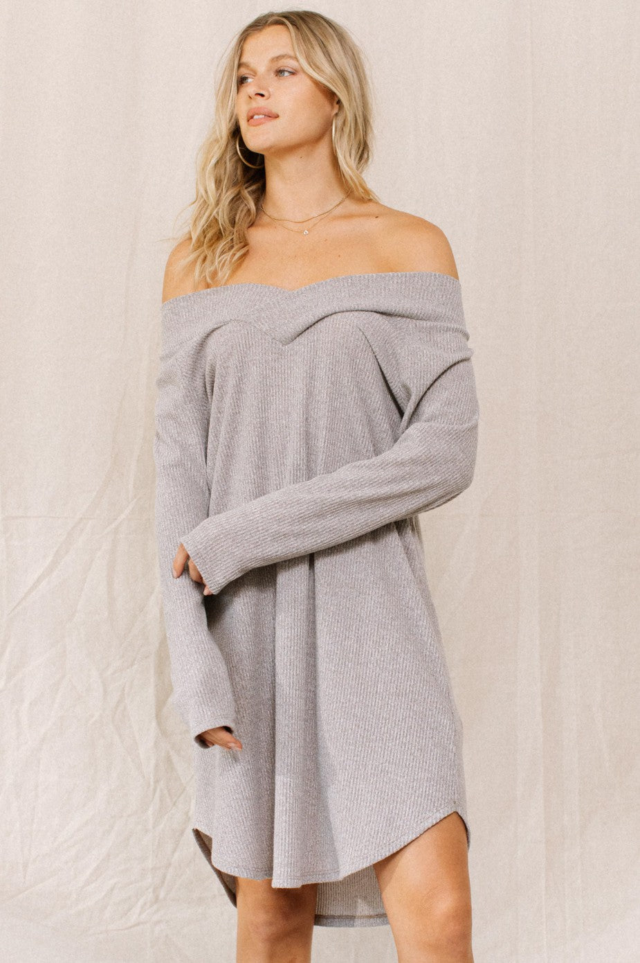 Everyday Ribbed V-Neck Sweater Dress