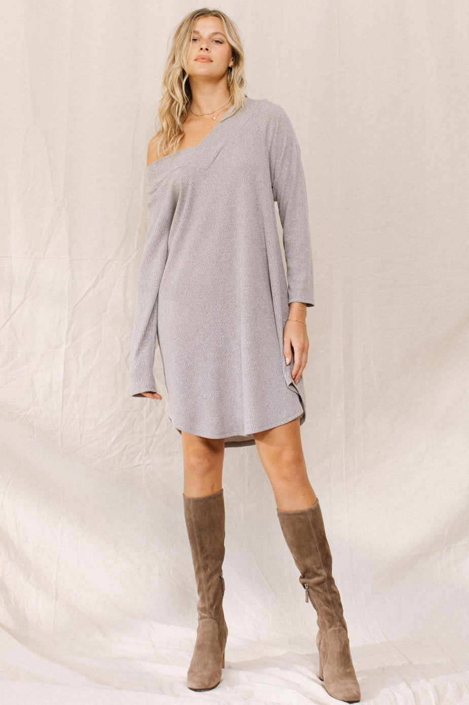 Everyday Ribbed V-Neck Sweater Dress