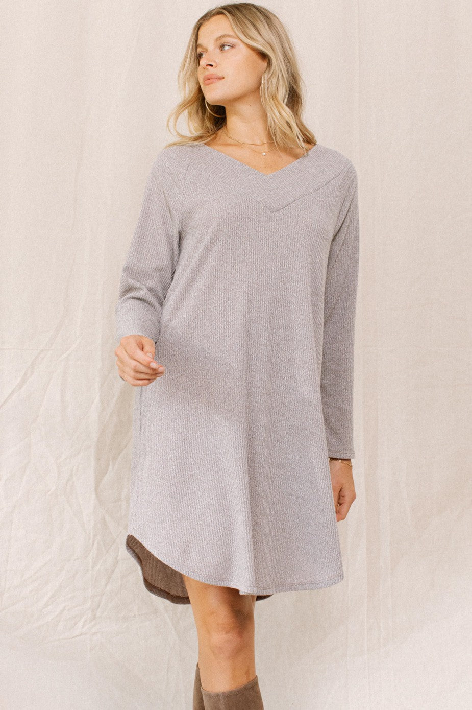 Everyday Ribbed V-Neck Sweater Dress