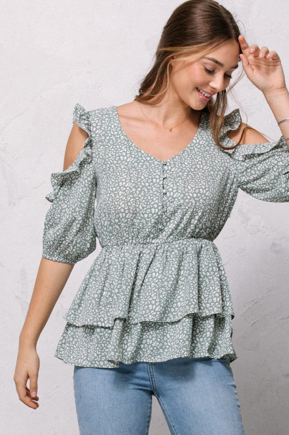 Free Spirit Ruffle Cold Shoulder Blouse
