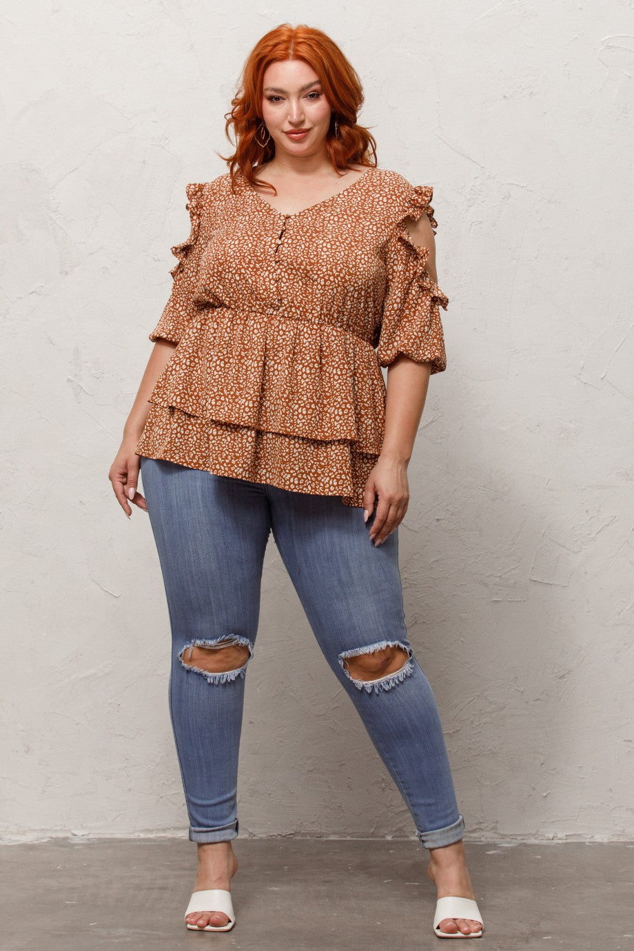 Free Spirit Ruffle Cold Shoulder Blouse